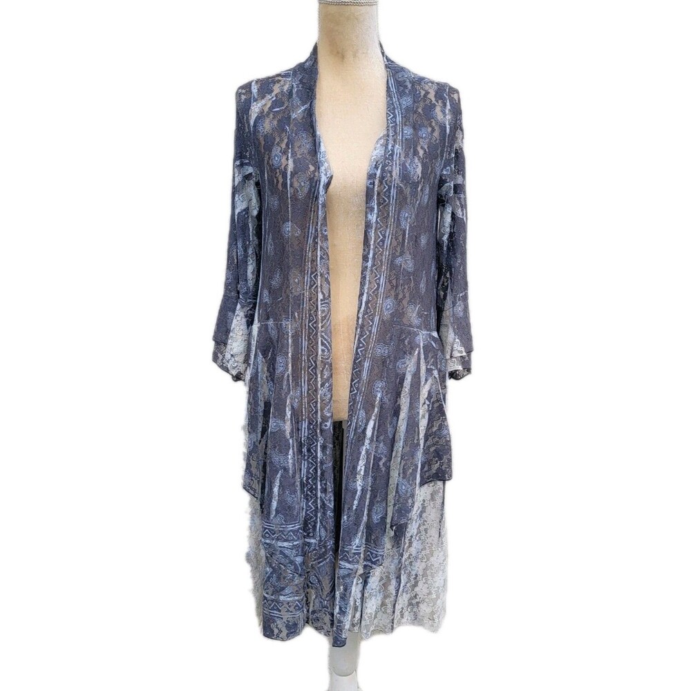 Origami By Vivian Lace Detail Kimono Duster S/M Open Front Sheer  Boho Festival